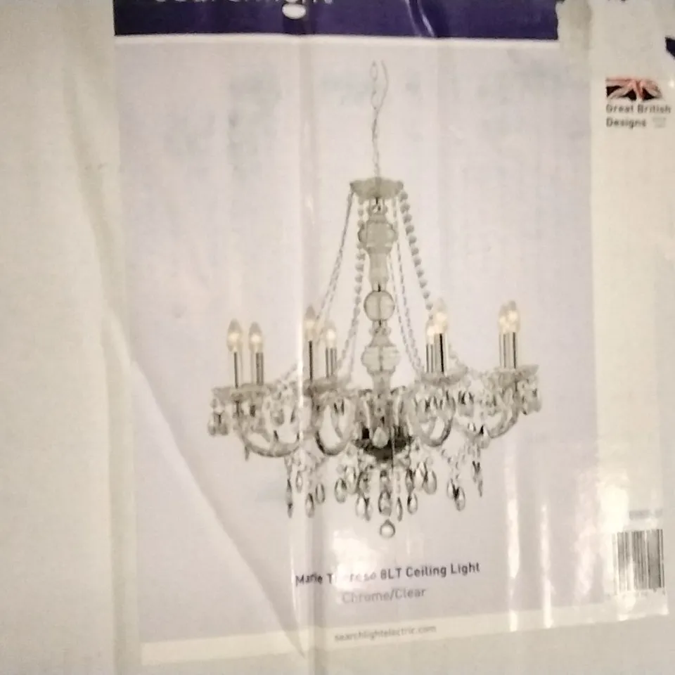 BOXED MARIE THERESA 8 LIGHT CANDLE STYLE CHANDELIER CHROME