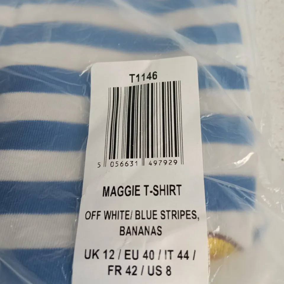 SUGARHILL MAGGIE T-SHIRT – OFF-WHITE & BLUE STRIPES (UK 12)
