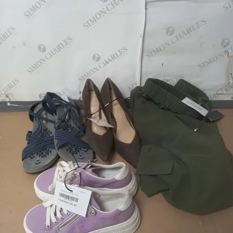 APPROXIMATELY 20 ASSORTED CLOTHING PRODUCTS TO INCLUDE SANDLES, SHOES, DRESSES ETC