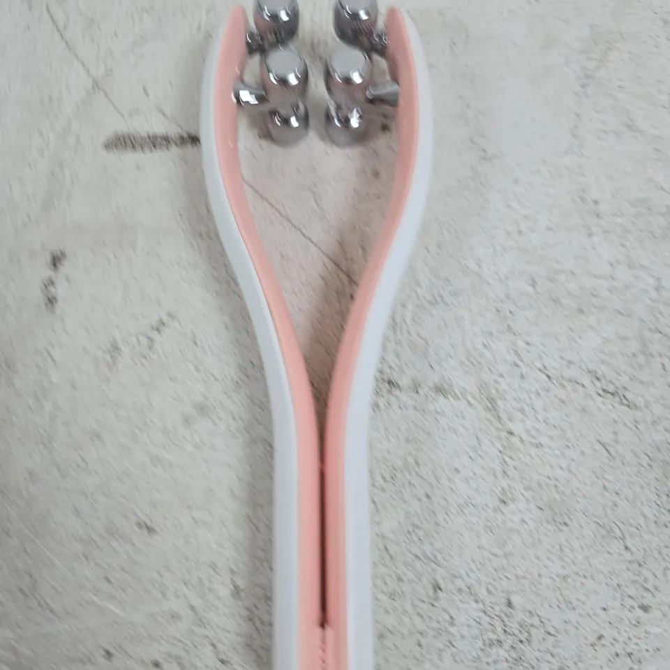 LIVMORE GLAM DUAL ROLLER EMS FACE MASSAGER – PINK/WHITE, BOXED