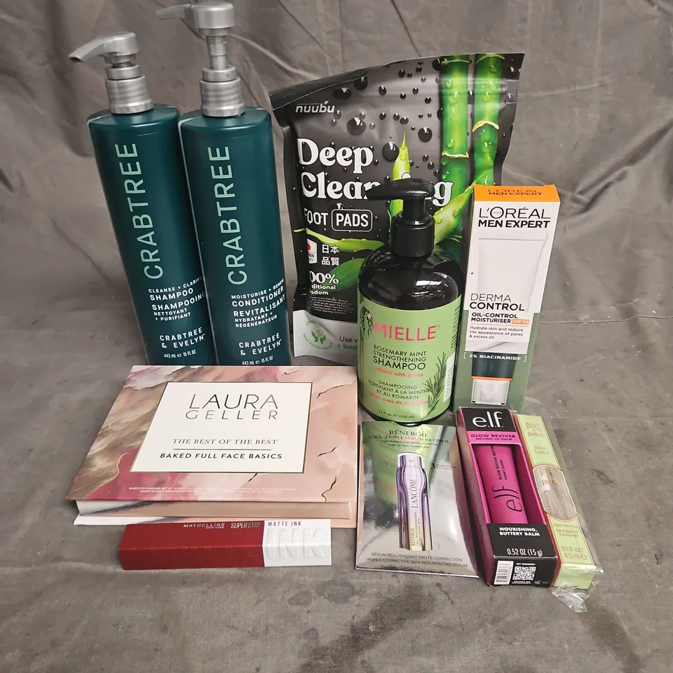 APPROXIMATELY 20 ASSORTED HEALTH & BEAUTY PRODUCTS TO INCLUDE - CRABTREE SHAMPOO & CONDITIONER - PIXI BROW TAMER - ELF LIP BALM - ETC