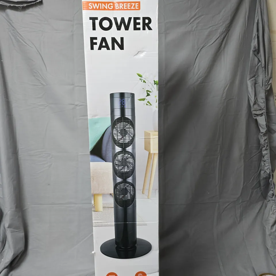 HOMESMART SWING BREEZE TOWER FAN – 3 DC FANS, LED DISPLAY, 3 WIND MODES