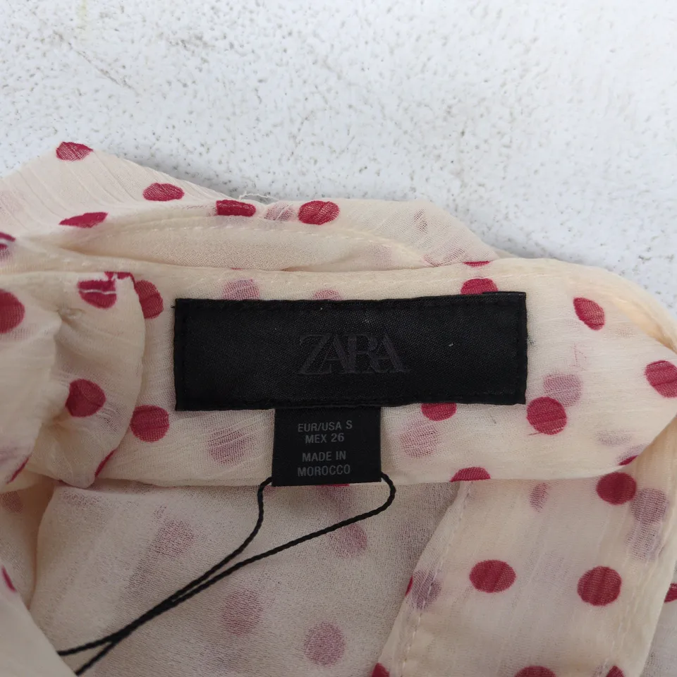 ZARA WOMEN'S POLKA DOT RUFFLED BLOUSE – SIZE S (EU/USA S) – MADE IN MOROCCO