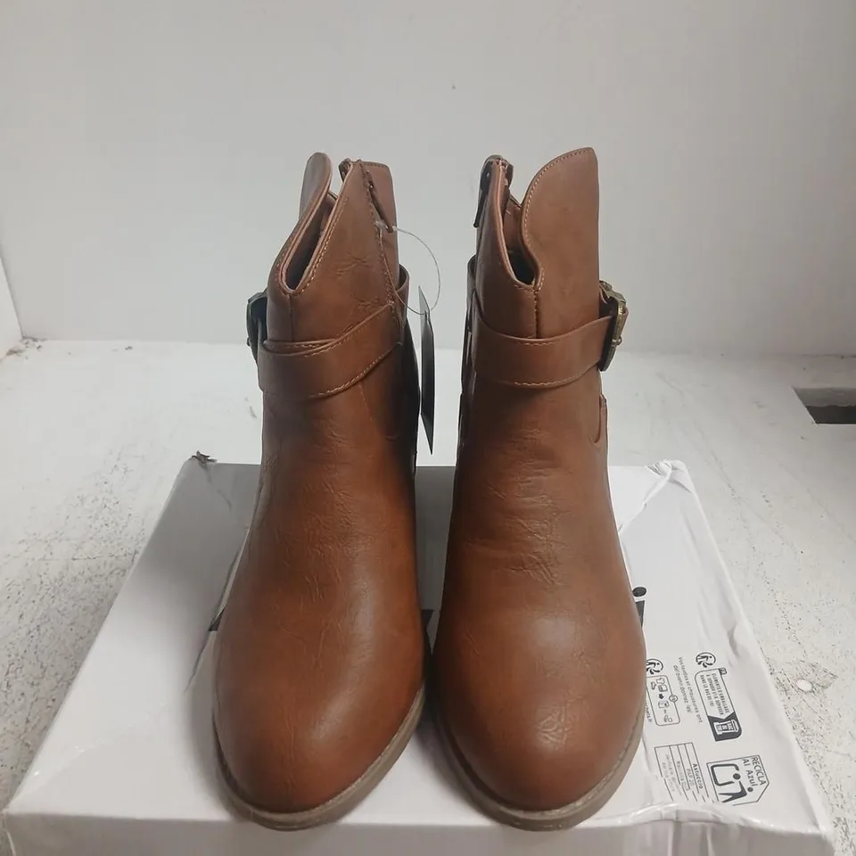 DENGWEISI WOMEN'S BROWN LEATHER-LOOK ANKLE BOOTS – UK 4 (EU 37)