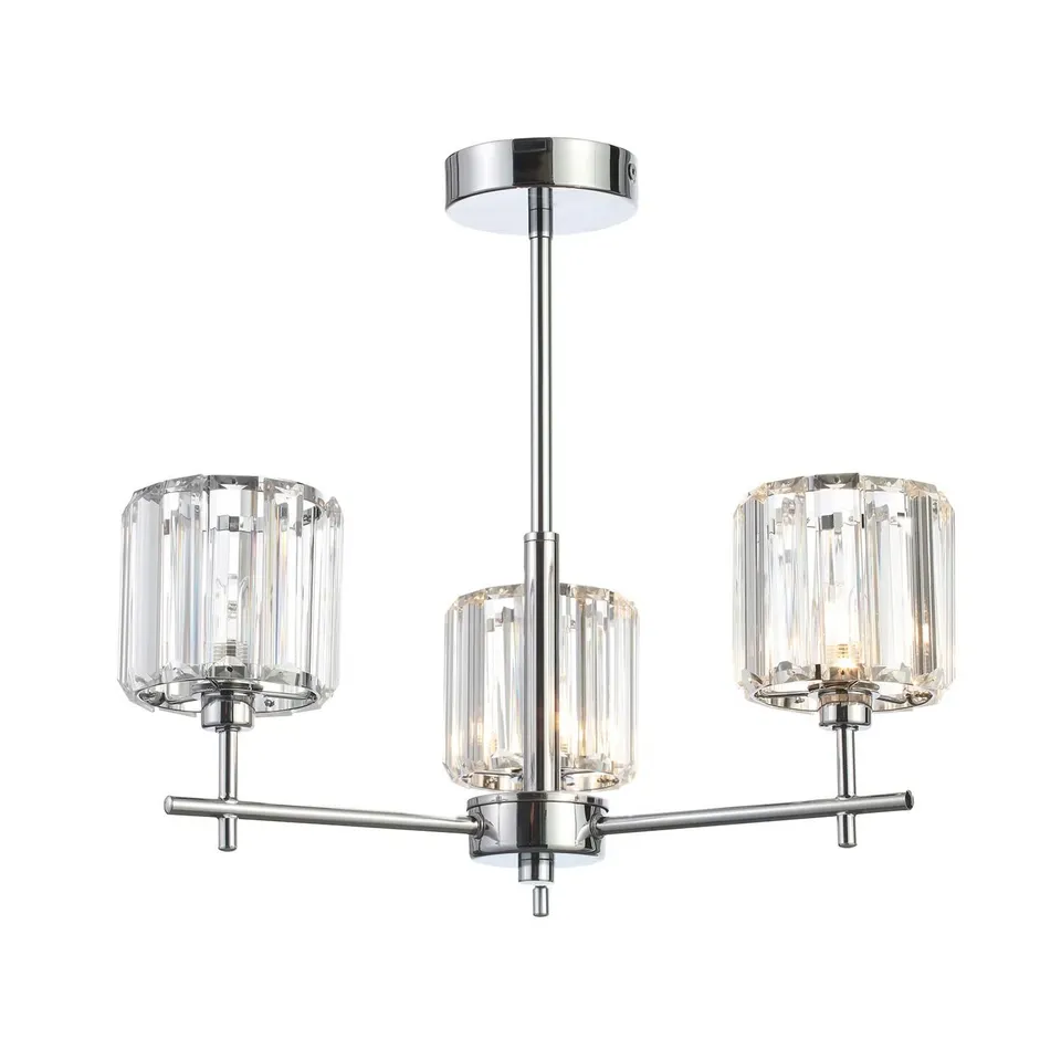 BOXED PEGASI INGOT 3 LIGHT SEMI FLUSH CHANDELIER IN CHROME 