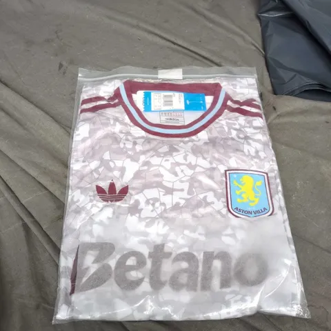 ADIDAS ASTON VILLA FC FOOTBALL SHIRT – WHITE WITH MAROON COLLAR AND LIGHT BLUE TRIM