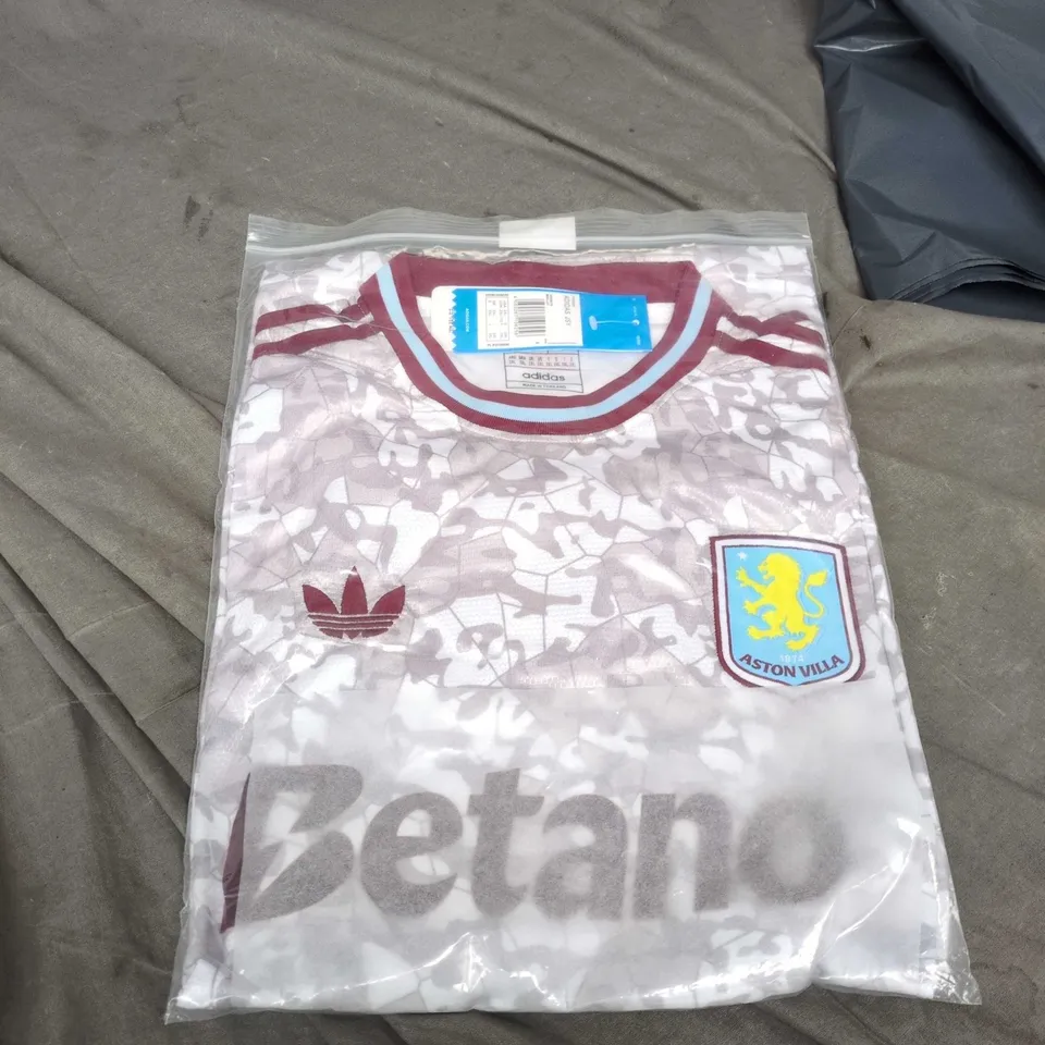 ADIDAS ASTON VILLA FC FOOTBALL SHIRT – WHITE WITH MAROON COLLAR AND LIGHT BLUE TRIM