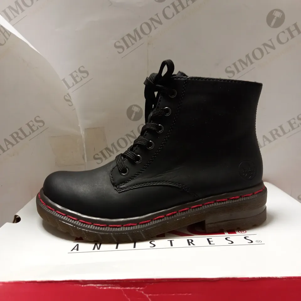 RIEKER LACE UP ANKLE BOOTS BLACK - SIZE 6