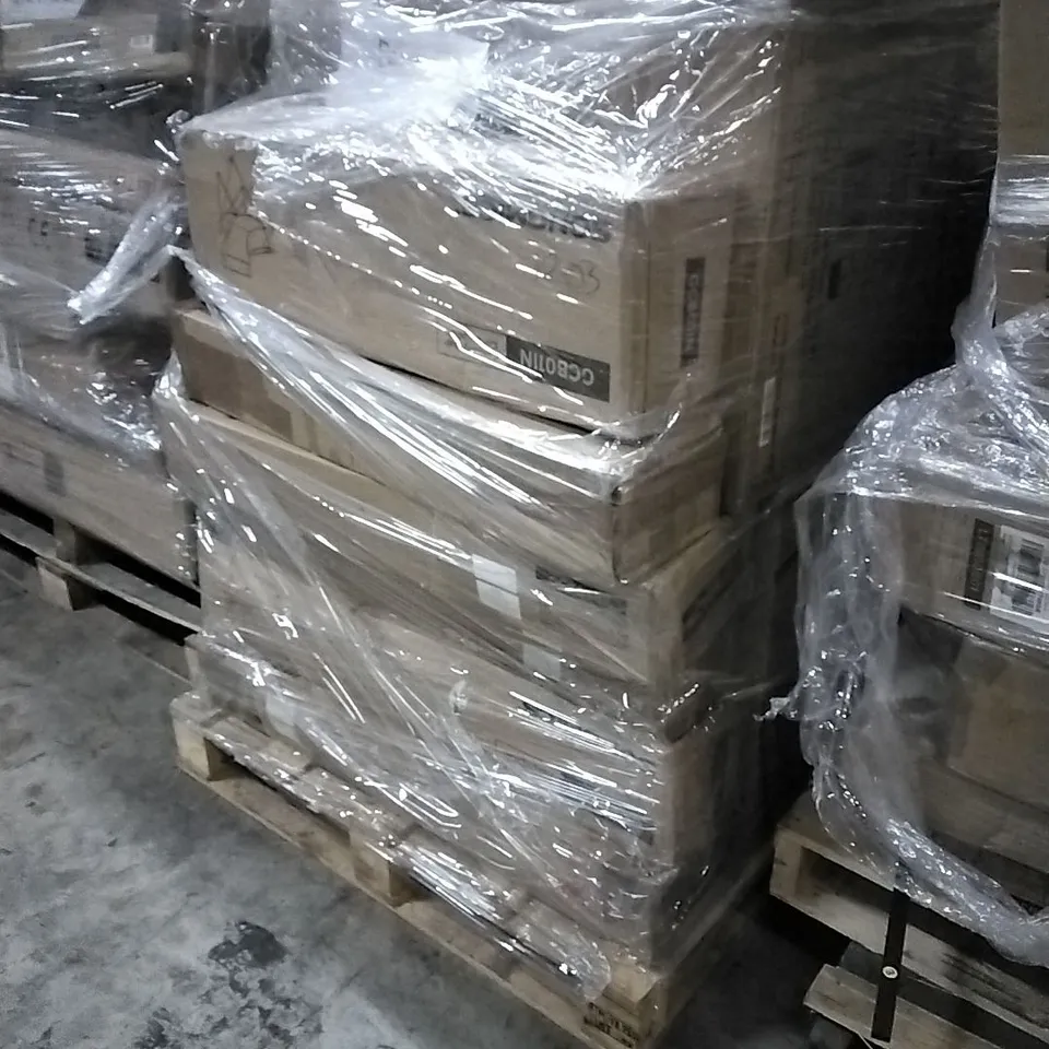 PALLET OF HOUSEHOLD ITEMS TO INCLUDE CAMPING CHAIRS, PATIO UMBRELLA,  PLASTIC CABINET, OUTDOOR FREESTANDING TALL ELECTRIC PATIO HEATERS AND OTHER ASSORTED ITEMS...