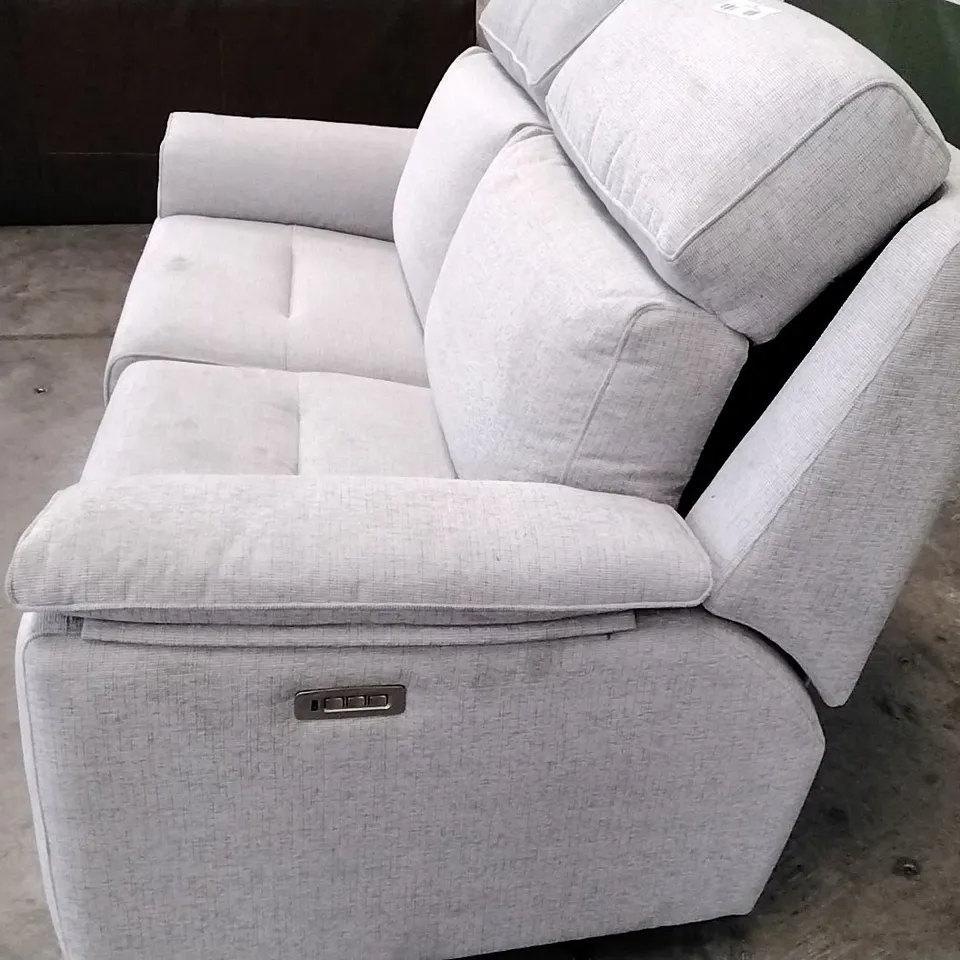 QUALITY BRITISH DESIGNER G PLAN MANUFACTURED ELLIS SMALL SOFA ELECTRIC RECLINER DBL - MASCA ICE FABRIC