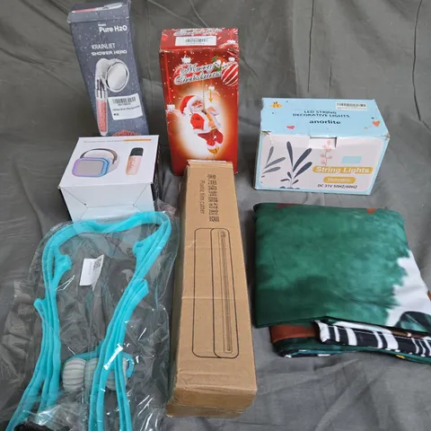 LARGE BOX OF APPROXIMATELY 15 ASSORTED HOUSEHOLD ITEMS TO INCLUDE - SANTA DECORATION - PLASTIC FLM CUTTER - SHOWERHEAD - ETC