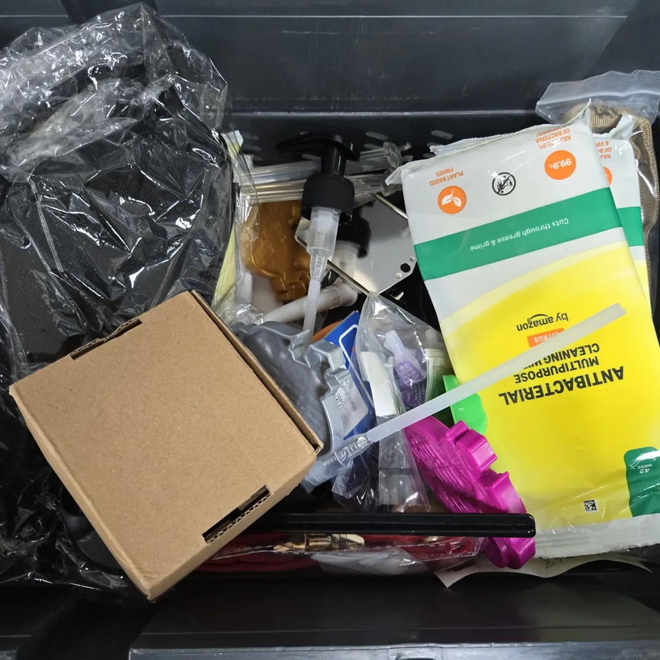 APPROXIMATELY 12 ASSORTED HOUSEHOLD ITEMS TO INCLUDE MULTIPURPOSE CLEANING WIPES, PREMIER LEAGUE MICROPHONE COVERS, FLORAL PAPER NAPKINS, ETC