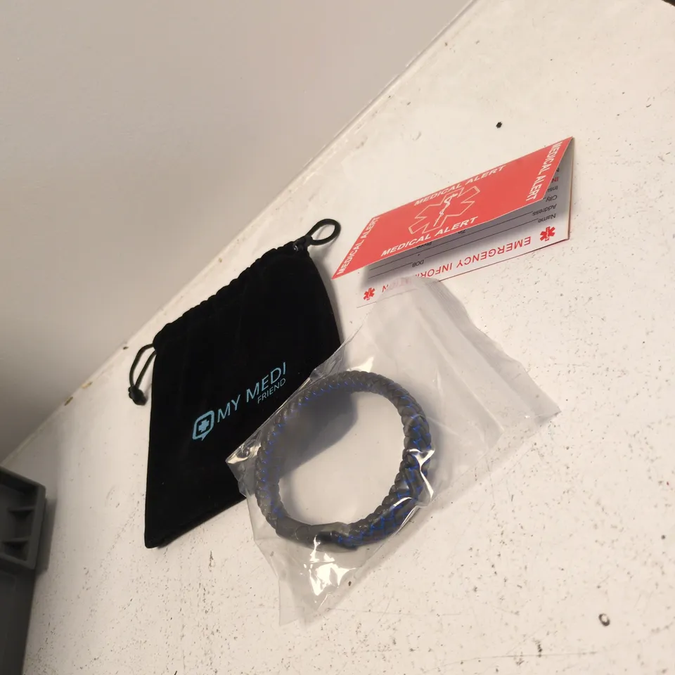 MEDICAL ALERT BRACELET – BRAIDED BLUE & BLACK WITH EMERGENCY INFORMATION CARD