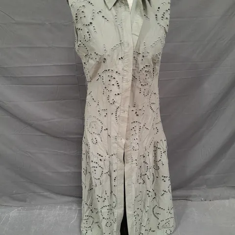 RESERVED SLEEVELESS BUTTON DOWN DRESS IN KHAKI GREEN SIZE M