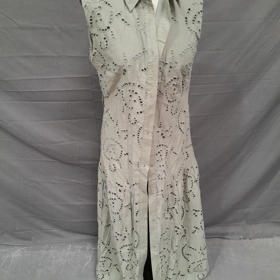 RESERVED SLEEVELESS BUTTON DOWN DRESS IN KHAKI GREEN SIZE M
