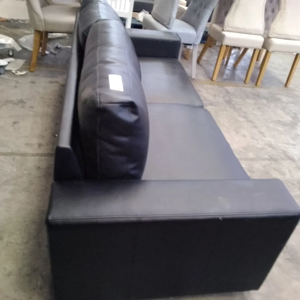 QUALITY DESIGNER BALTIMORE 3 SEATER SOFA - BLACK LEATHER