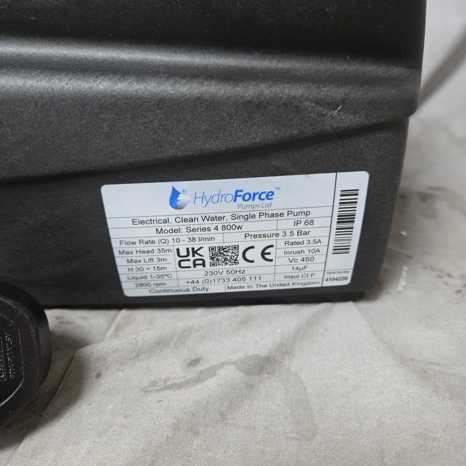 HYDROFORCE SERIES 4 800W ELECTRIC WATER PUMP – SINGLE PHASE