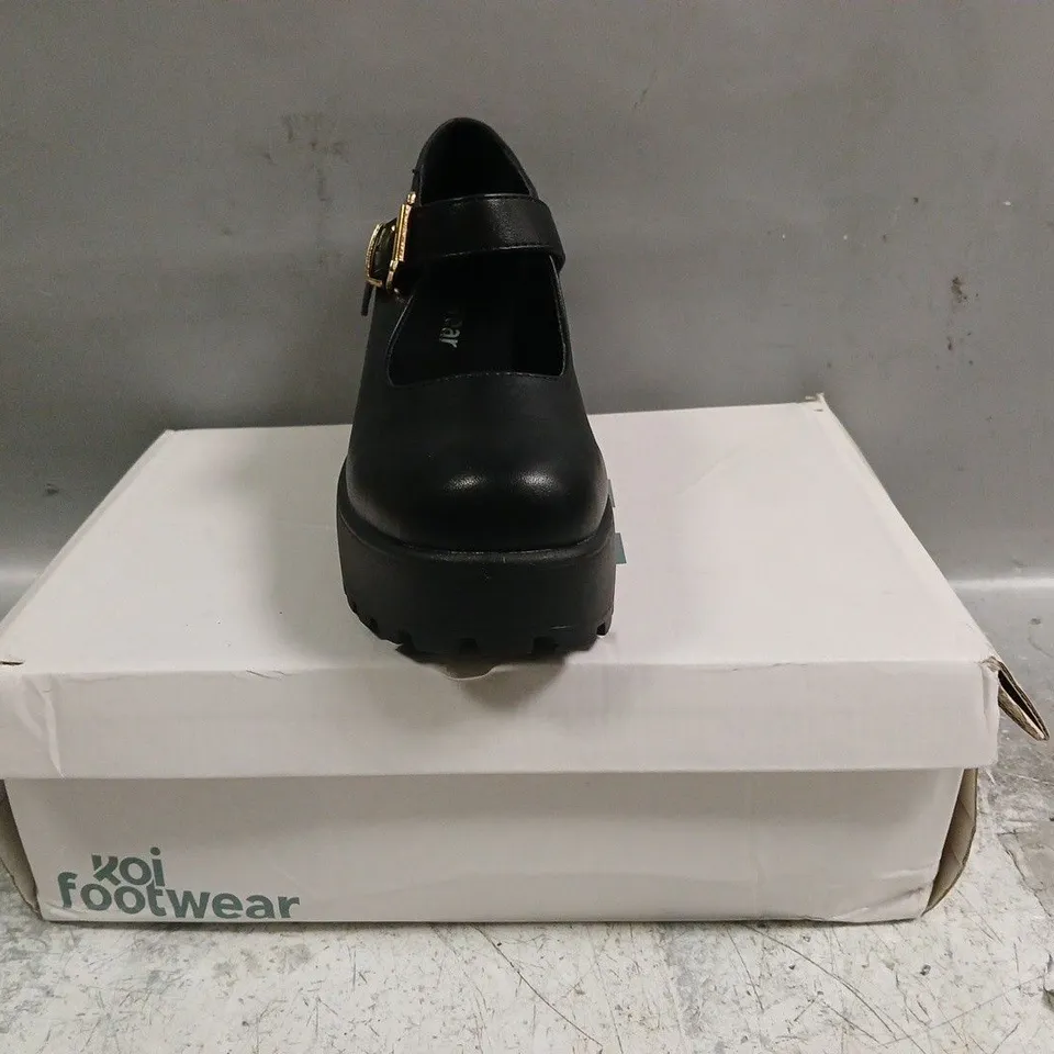 BOXED PAIR OF KOI TIRA MARY JANES FAUX LEATHER EDITION IN BLACK SIZE UK 4