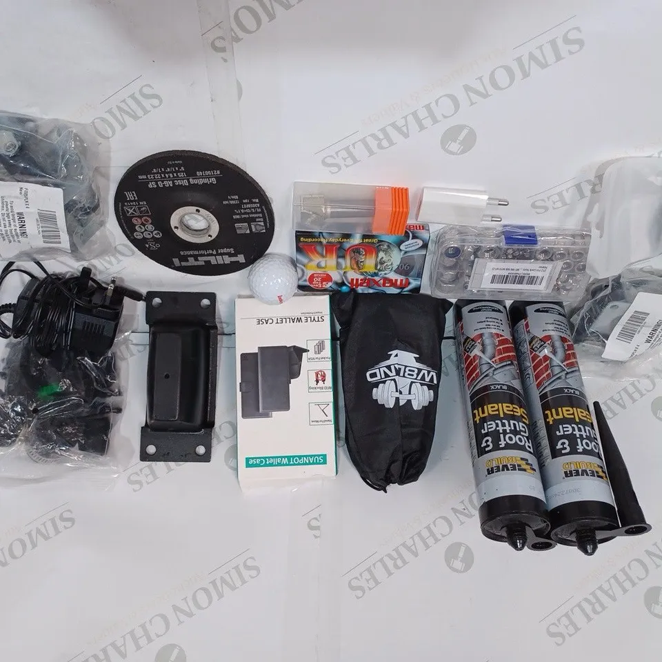 BOX TO CONTAIN APPROX. 25 X ASSORTED HOUSEHOLD PRODUCTS. INCLUDES LOCK NUTS, ROOF & GUTTER SEALANT, DOOR KNOBS, OTHER HOUSEHOLD DIY ITEMS ETC 