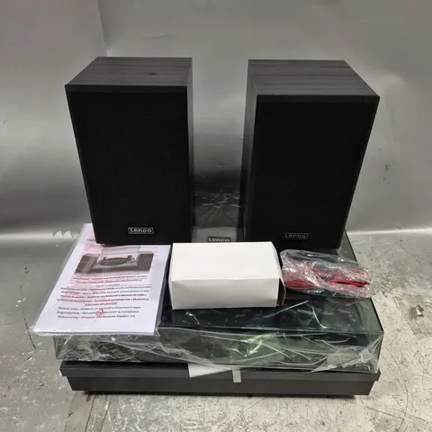 BOXED LENCO LS-300BK BELT DRIVE TURNTABLE WITH BLUETOOTH AND WOODEN SPEAKERS