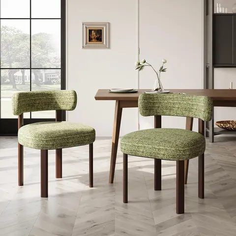 BOXED SET OF 2 GREEN FABRIC UPHOLSTERED DINING CHAIRS