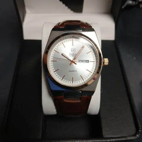 ERNEST FERDINAND EF QUARTZ WATCH – BROWN CROCODILE-PATTERN LEATHER STRAP