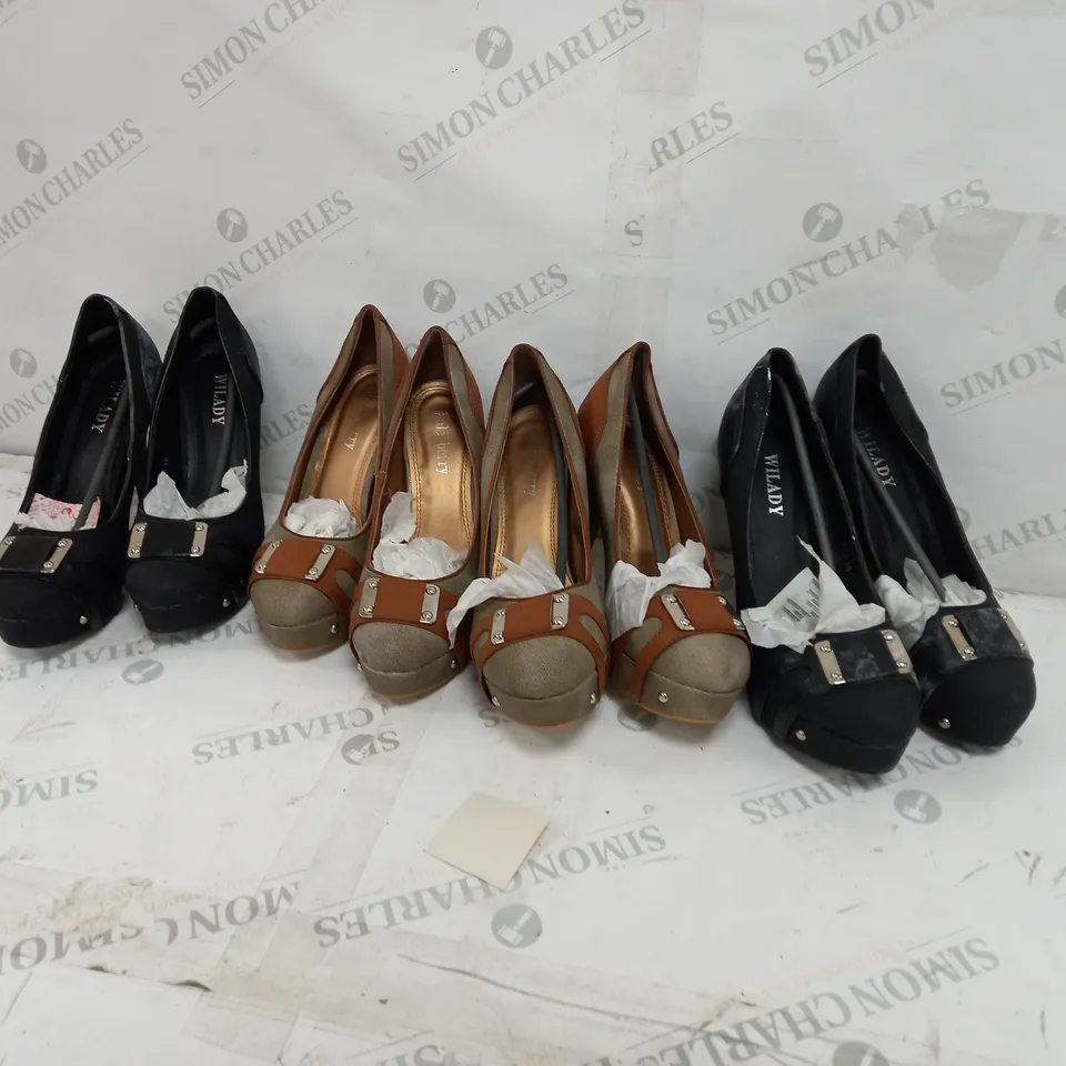 4 PAIRS OF ASSORTED WILADY PLATFORM HEEL SHOES IN DEEP GREY VARIOUS SIZES TO INCLUDE SIZES 38, 40, 41