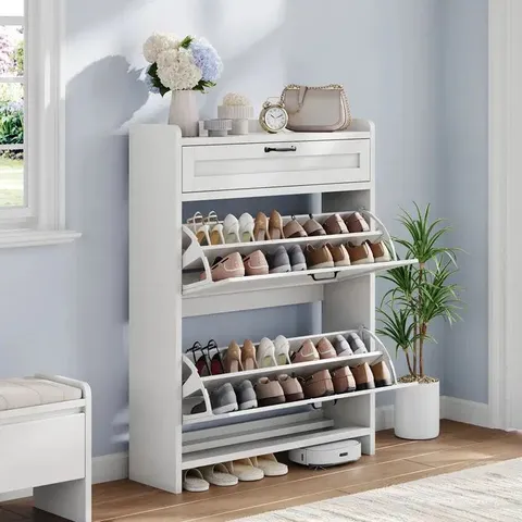 BOXED DEALSGARVEE SLEEK SPACE-SAVING SHOE CABINET β MODERN TURN DRAWER STORAGE ORGANIZER WITH ADJUSTABLE SHELVES AND HIDDEN COMPARTMENT β HIGH GLOSS FINISH, IDEAL FOR ENTRYWAY OR HALLWAY, HOME STORAGE