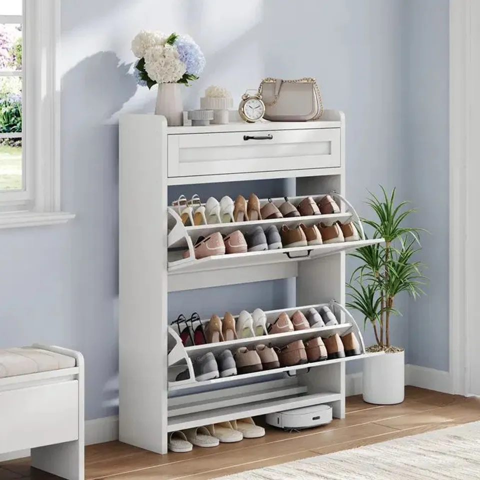 BOXED DEALSGARVEE SLEEK SPACE-SAVING SHOE CABINET – MODERN TURN DRAWER STORAGE ORGANIZER WITH ADJUSTABLE SHELVES AND HIDDEN COMPARTMENT – HIGH GLOSS FINISH, IDEAL FOR ENTRYWAY OR HALLWAY, HOME STORAGE