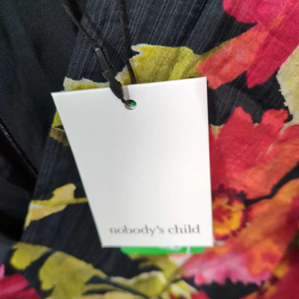 NOBODY'S CHILD FLORAL MAXI DRESS – BLACK WITH PINK & RED FLOWERS, UK 18