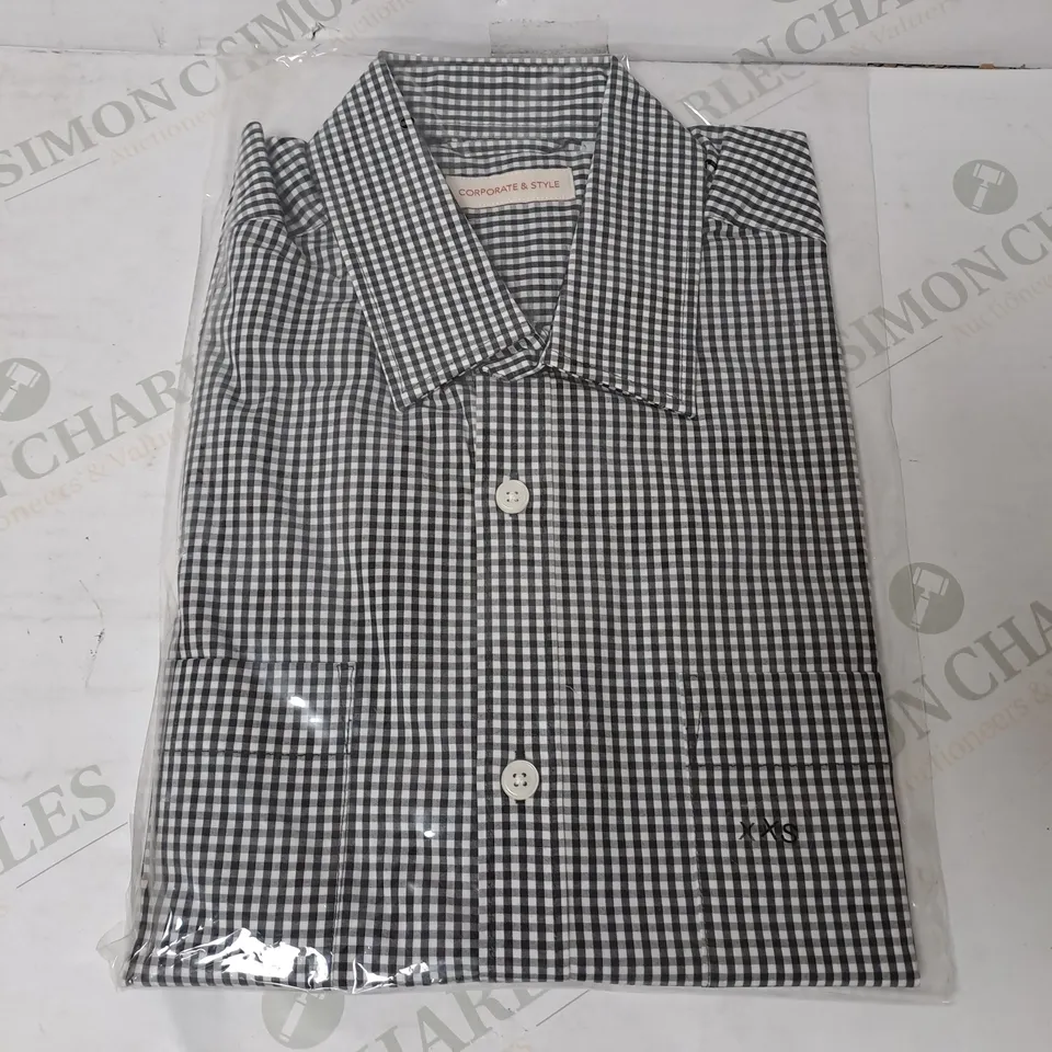 SEALED SET OF 4 BRAND NEW CORPORATIVE STYLE BLACK & WHITE CHECKER SHIRT - XXS