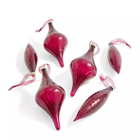 BOXED PACK OF 6 BURGUNDY GLASS CHRISTMAS TREE BAUBLES