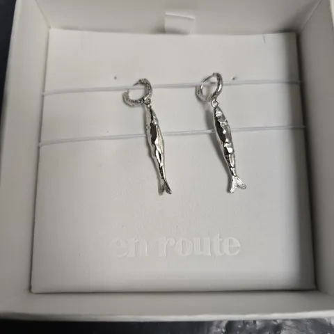 ON ROUTE SILVER-TONE FISH DROP EARRINGS IN BOX