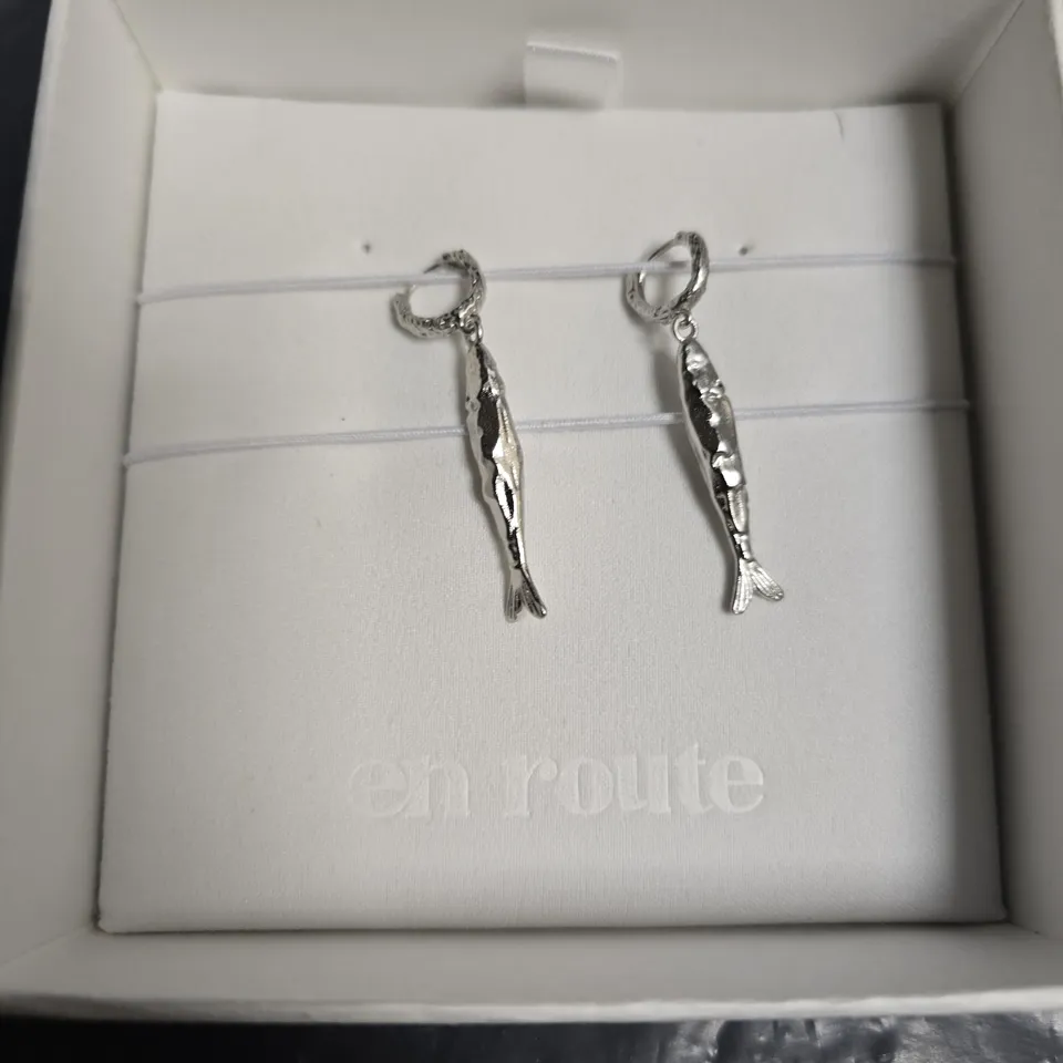 ON ROUTE SILVER-TONE FISH DROP EARRINGS IN BOX