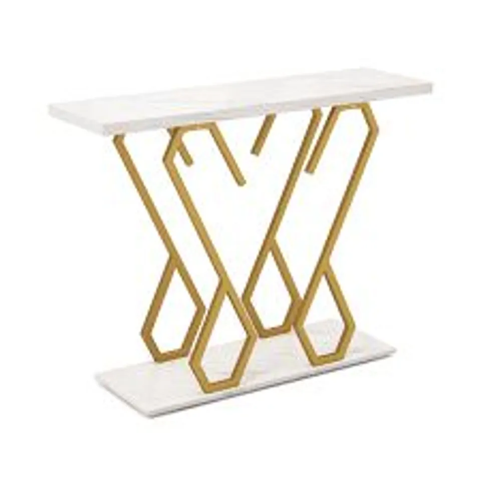 BOXED COSTWAY FAUX MARBLE CONSOLE TABLE WITH ADJUSTABLE FOOT PADS - WHITE