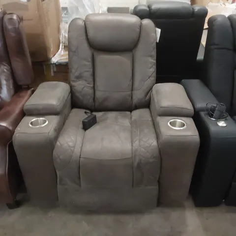 QUALITY DESIGNER FAUX LEATHER ELECTRIC RECLINING ARMCHAIR WITH CUPHOLERS