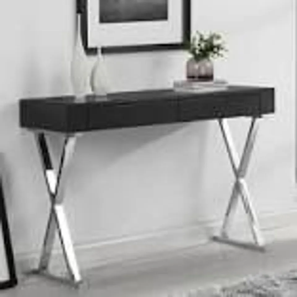 BOXED DESIGNER MAYLINE  CONSOLE TABLE IN BLACK HIGH GLOSS WITH GLASS - 120X40X80 CM 