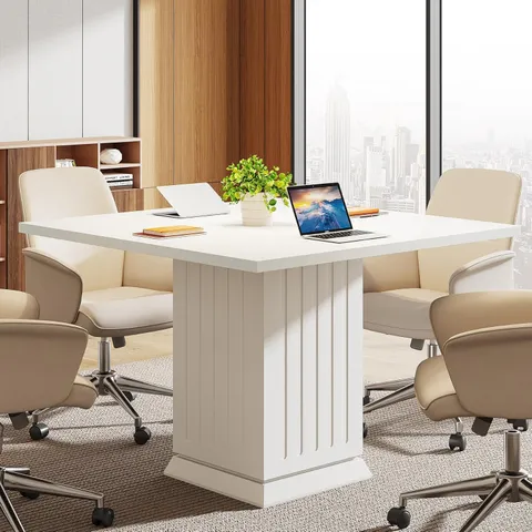 BOXED TRIBESIGNS SQUARE CONFERENCE TABLE, MODERN 90CM SMALL WHITE BUSINESS MEETING TABLE