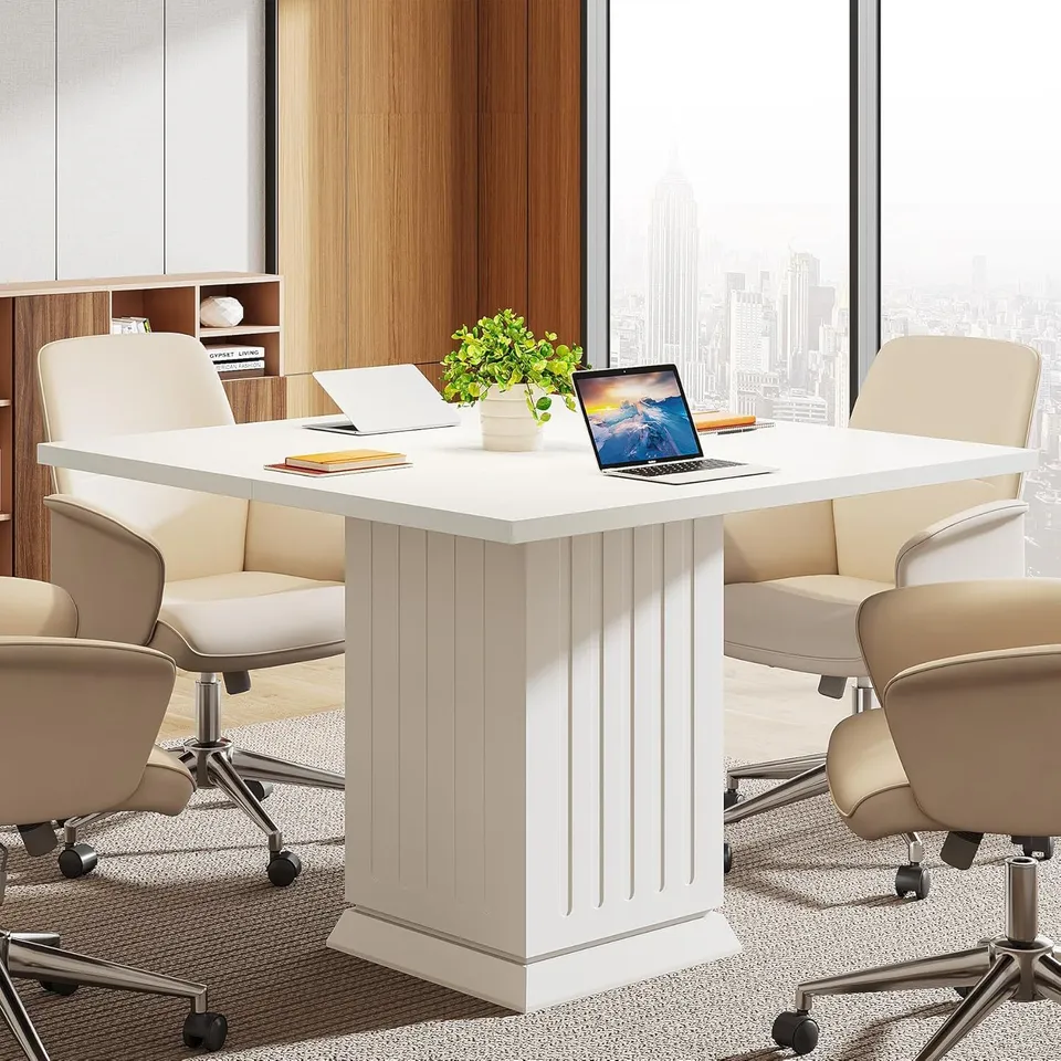 BOXED TRIBESIGNS SQUARE CONFERENCE TABLE, MODERN 90CM SMALL WHITE BUSINESS MEETING TABLE