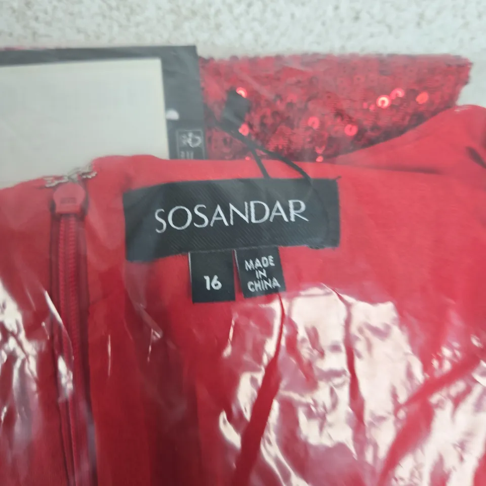 BAGGED SOSANDAR RED SEQUIN DRESS SIZE 16