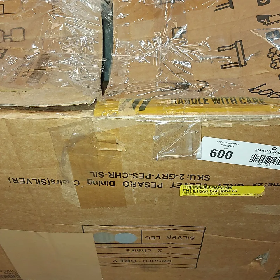 BOXED PALERMO VELVET MODERN DINING CHAIRS IN GREY WITH SILVER LEGS - SET OF 2 (1 BOX)