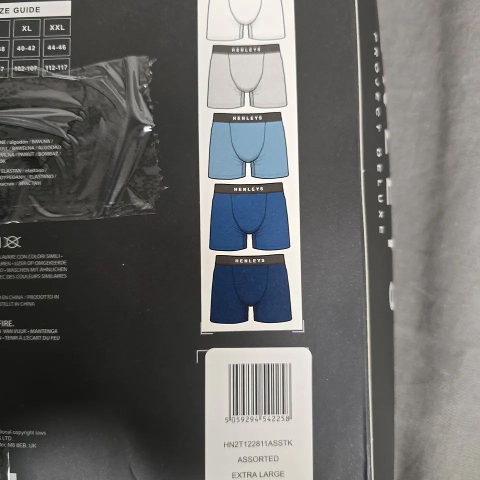 BOXED HENLEYS MEN'S BOXER SHORTS 5 PACK – XL, ASSORTED COLOURS