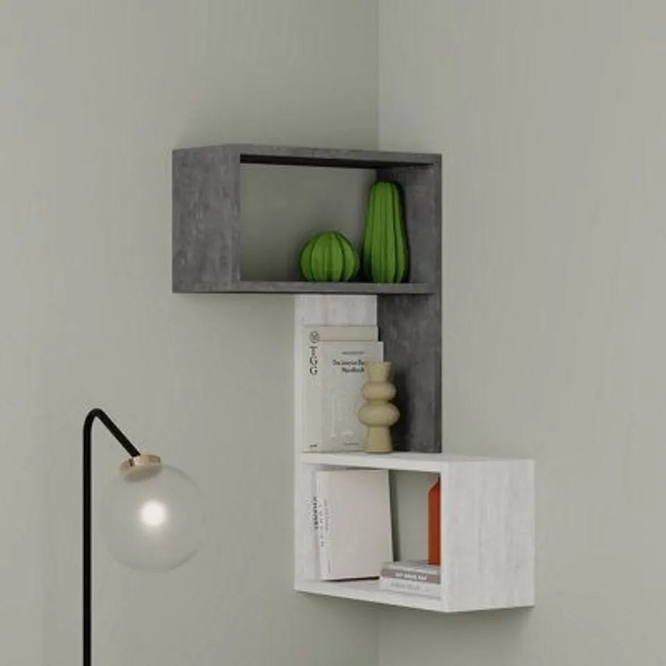 BOXED PART CORNER SHELF - RETRO GREY/ANCIENT WHITE (1 BOX)