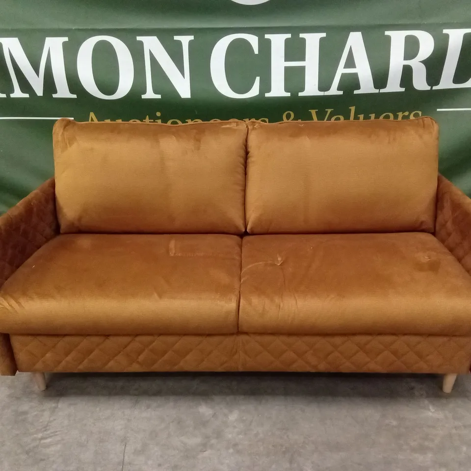 MELIECK 2 SEATER VELVET SOFA BED - YELLOW