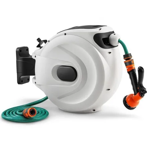 BOXED COSTWAY PORTABLE HOSE REEL 20+2M WALL MOUNTED HOSE REEL RETRACTABLE AUTO REWIND WATERING