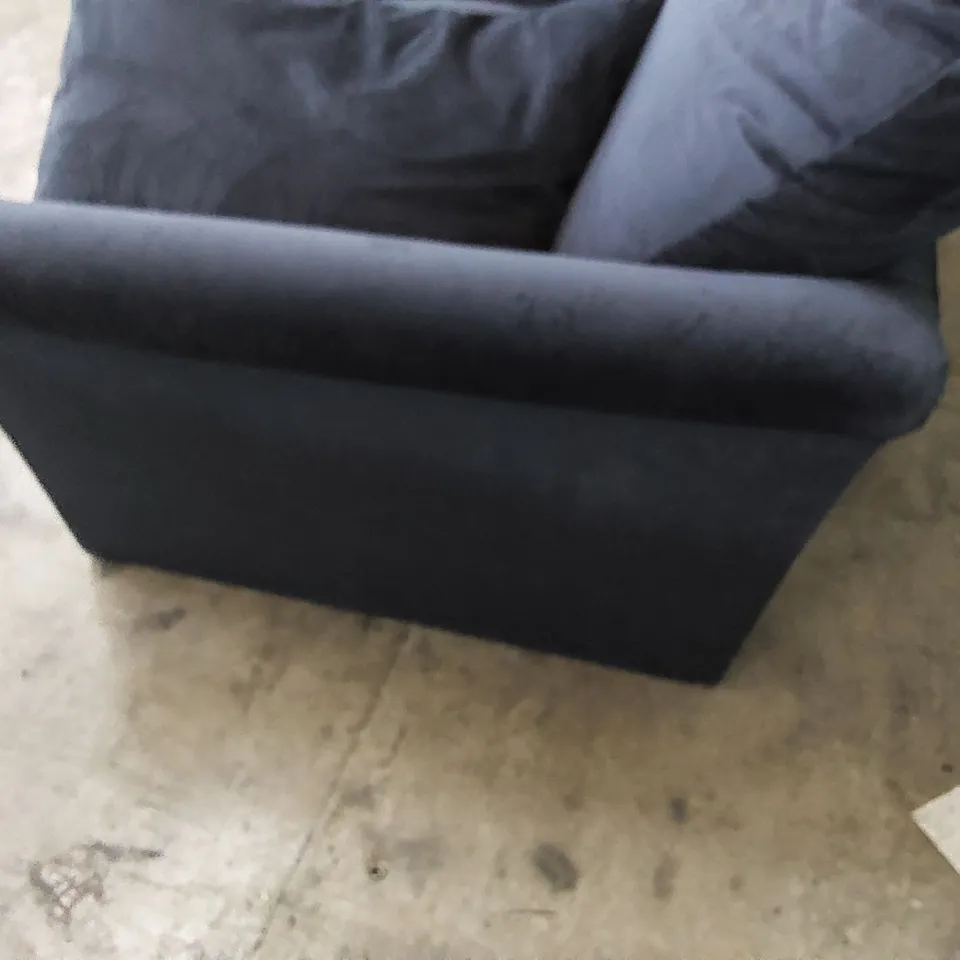 DESIGNER 2 SEATER NAVY BLUE FABRIC SOFA 