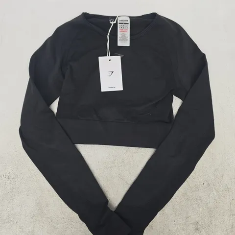 GYM SHARK FLEX LONG SLEEVE CROP TOP IN BLACK SIZE SMALL