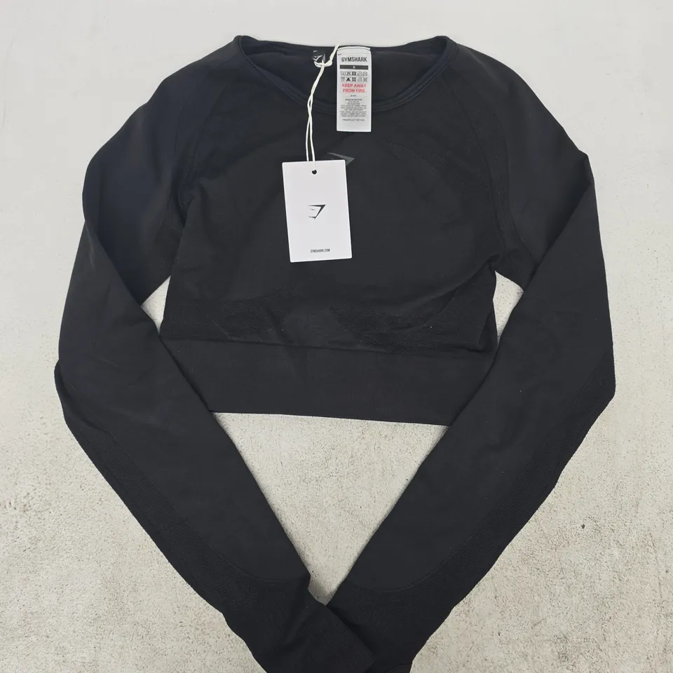 GYM SHARK FLEX LONG SLEEVE CROP TOP IN BLACK SIZE SMALL