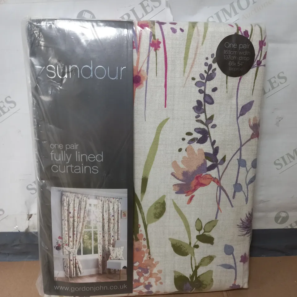 SUNDORE ONE PAIR FULLY LINED CURTAINS - 66 X 54"