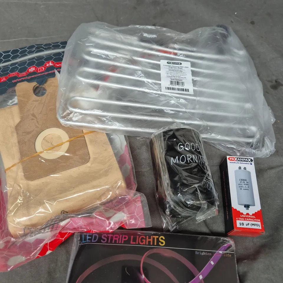 APPROXIMATELY 15 ASSORTED HOUSEHOLD ITEMS TO INCLUDE VACUUM CLEANER PARTS, LED STRIP LIGHTS, DRINKS CONTAINER ETC 